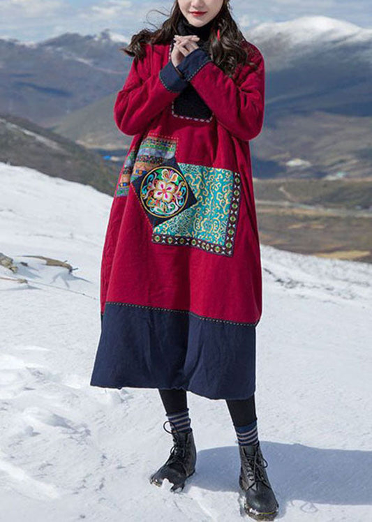  Italian Red Embroideried Patchwork Teddy Faux Fur Fine Cotton Filled Gown Winter - Down Jackets - DYAVOR® 