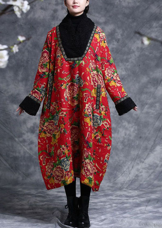  Italian Red Oversized Patchwork Teddy Faux Fur Thick Cotton Dress Gown Winter - Down Jackets - DYAVOR® 