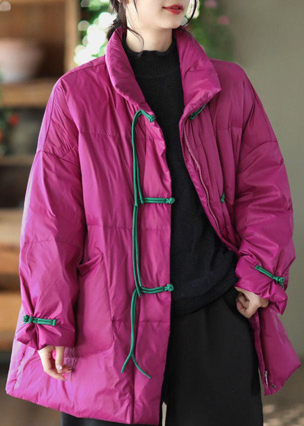  Italian Rose Stand Collar Oriental Button Fine Cotton Filled Chinese Style Parkas Winter - Down Jackets - DYAVOR® 
