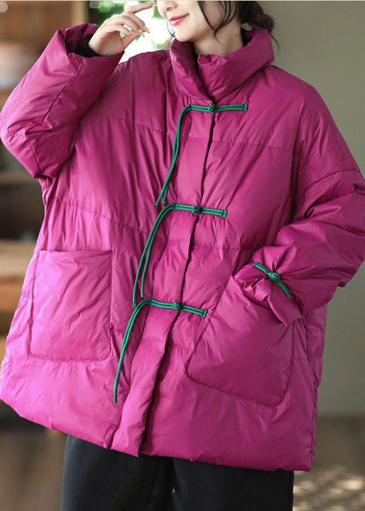  Italian Rose Stand Collar Oriental Button Fine Cotton Filled Chinese Style Parkas Winter - Down Jackets - DYAVOR® 