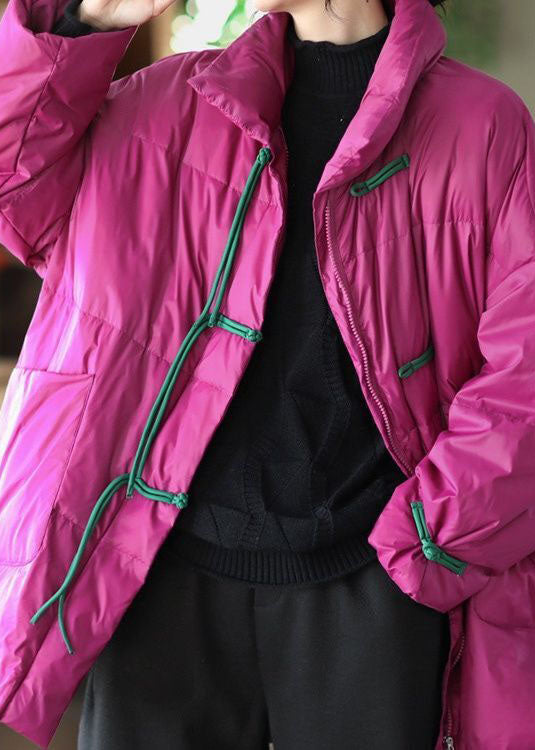  Italian Rose Stand Collar Oriental Button Fine Cotton Filled Chinese Style Parkas Winter - Down Jackets - DYAVOR® 