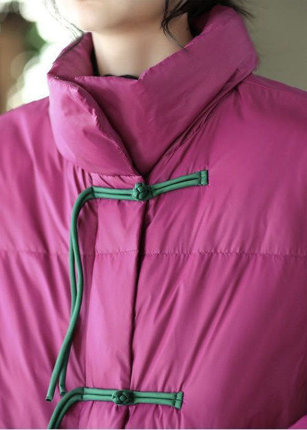  Italian Rose Stand Collar Oriental Button Fine Cotton Filled Chinese Style Parkas Winter - Down Jackets - DYAVOR® 