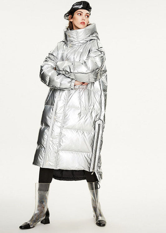  Italian Silvery Oversized Zippered Lengthen Duck Down Winter Coats - Down Jackets - DYAVOR® 
