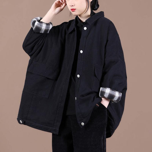  Italian lapel Button Down Fine spring Coats Women black loose outwears - Down Jackets - DYAVOR® 