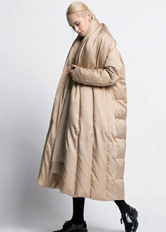  Khaki Patchwork Warm Duck Down Puffer Jacket V Neck Oversized Winter - Down Jackets - DYAVOR® 