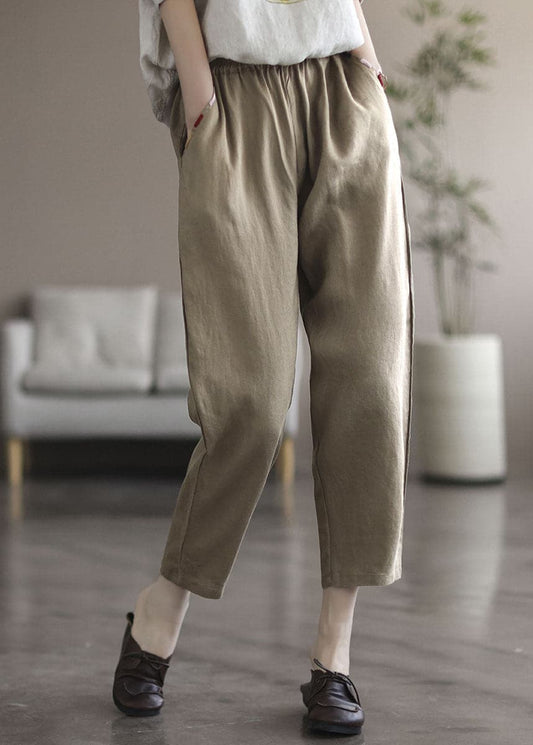  Khaki Pockets Linen Harem Pants High Waist Summer - Crop Pants - DYAVOR® 