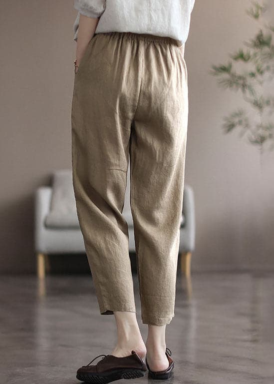  Khaki Pockets Linen Harem Pants High Waist Summer - Crop Pants - DYAVOR® 