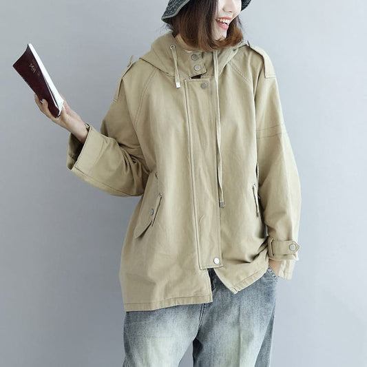  Khaki oversized trench coats short hoodies wind breaker outwear -  - DYAVOR® 