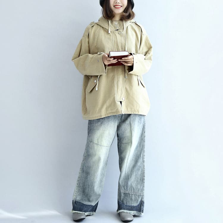  Khaki oversized trench coats short hoodies wind breaker outwear -  - DYAVOR® 