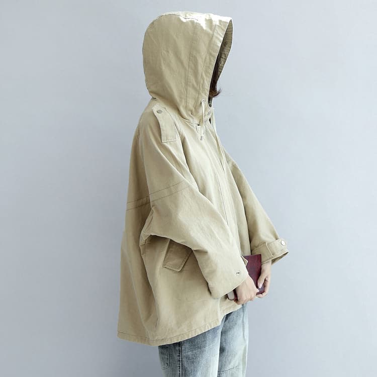  Khaki oversized trench coats short hoodies wind breaker outwear -  - DYAVOR® 