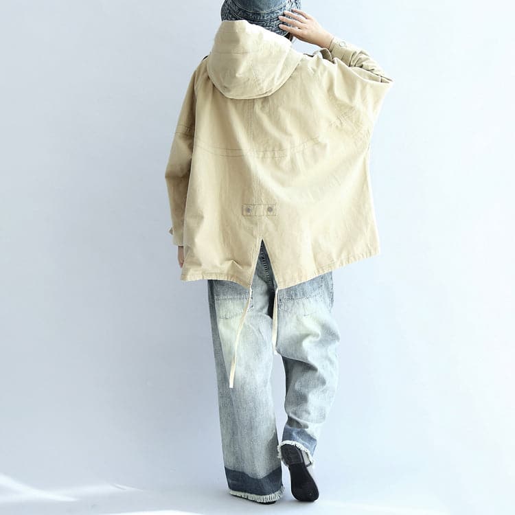  Khaki oversized trench coats short hoodies wind breaker outwear -  - DYAVOR® 