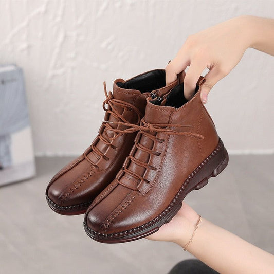 Leather Ankle Boots Handmade Flat Comfortable Women's Casual Shoes GCSZXC55