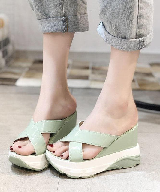  Light Green Faux Leather Wedge Thong Sandals - Slide Sandals - DYAVOR® 