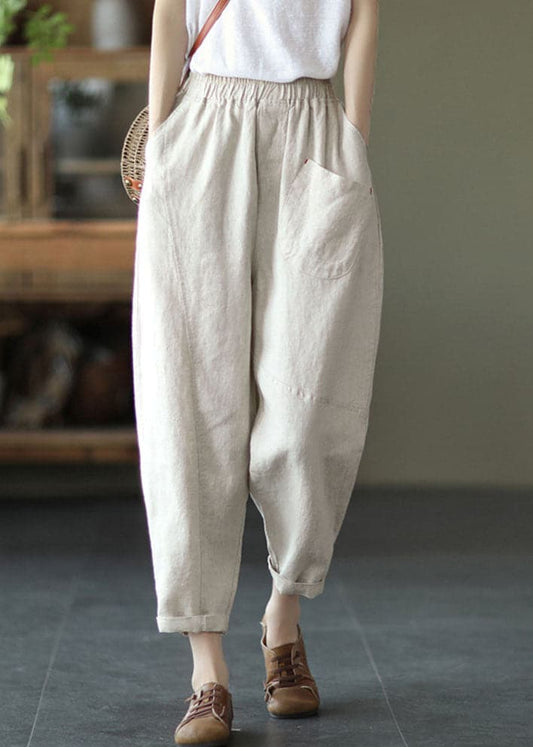  Linen Color Patchwork Linen Harem Pants Elastic Waist Summer - Crop Pants - DYAVOR® 