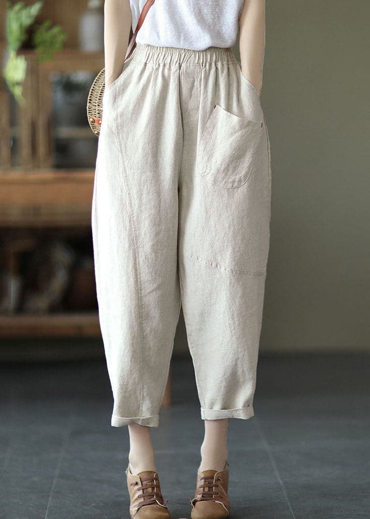  Linen Color Patchwork Linen Harem Pants Elastic Waist Summer - Crop Pants - DYAVOR® 