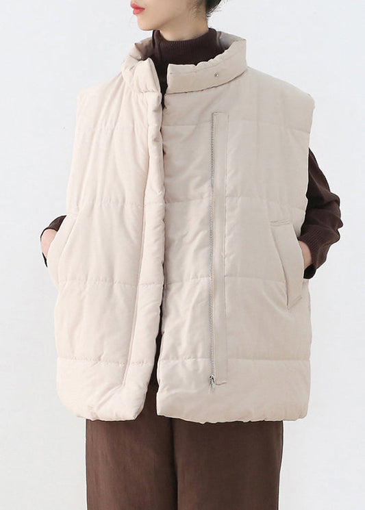  Loose Apricot Stand Collar Zippered Warm Thick Parka Waistcoat Winter - Down Jackets - DYAVOR® 
