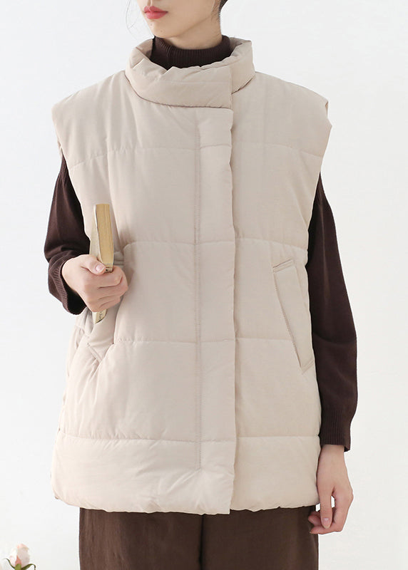  Loose Apricot Stand Collar Zippered Warm Thick Parka Waistcoat Winter - Down Jackets - DYAVOR® 