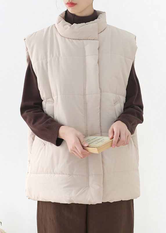  Loose Apricot Stand Collar Zippered Warm Thick Parka Waistcoat Winter - Down Jackets - DYAVOR® 