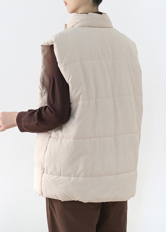  Loose Apricot Stand Collar Zippered Warm Thick Parka Waistcoat Winter - Down Jackets - DYAVOR® 