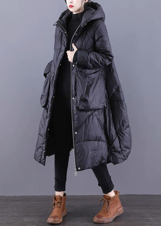  Loose Black Hooded Pockets Duck Down Winter down coat - Down Jackets - DYAVOR® 