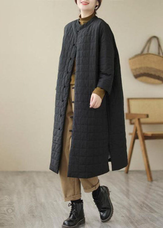  Loose Black Stand Collar Side Open Oriental Button Women Witner Coats - Down Jackets - DYAVOR® 