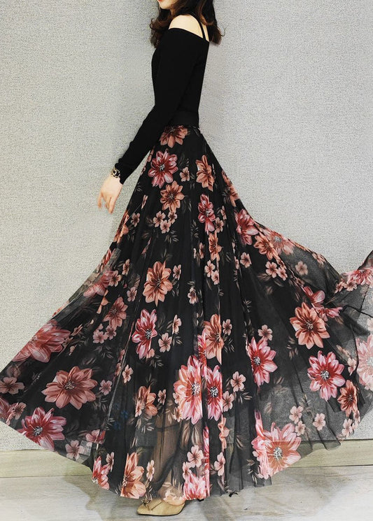  Loose Black Wrinkled Print Exra Large Hem Tulle Skirt Spring - Skirts - DYAVOR® 