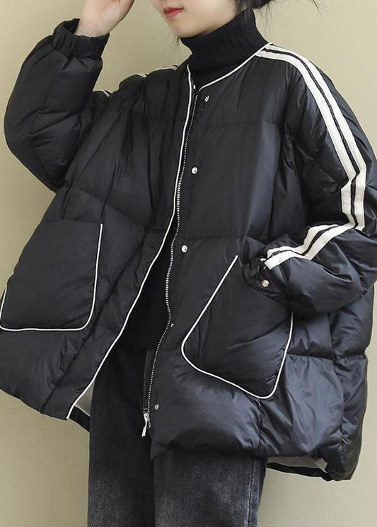  Loose Black zippered Pockets Loose Winter Duck Down Coat - Down Jackets - DYAVOR® 