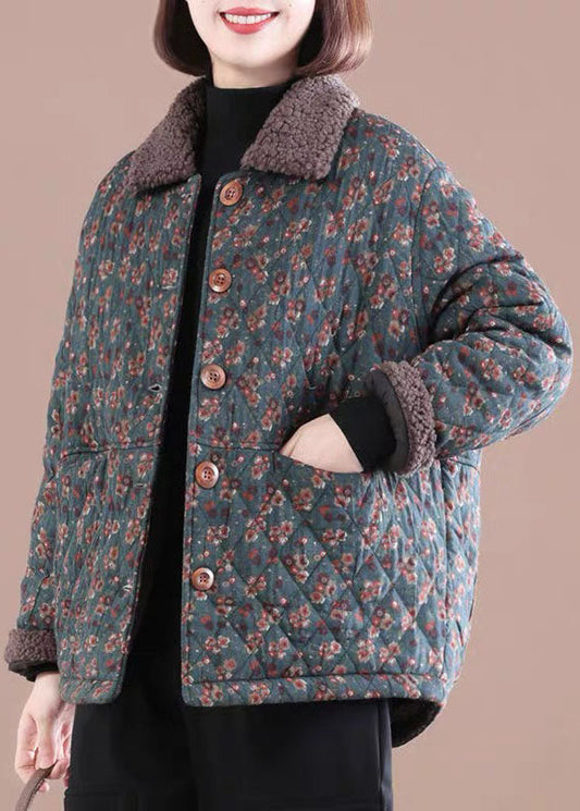  Loose Blue PeterPan Collar Print Warm Fleece Jacket Winter - Down Jackets - DYAVOR® 