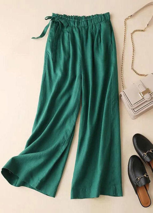  Loose Green Pockets drawstring Linen straight pants Summer - Pants - DYAVOR® 