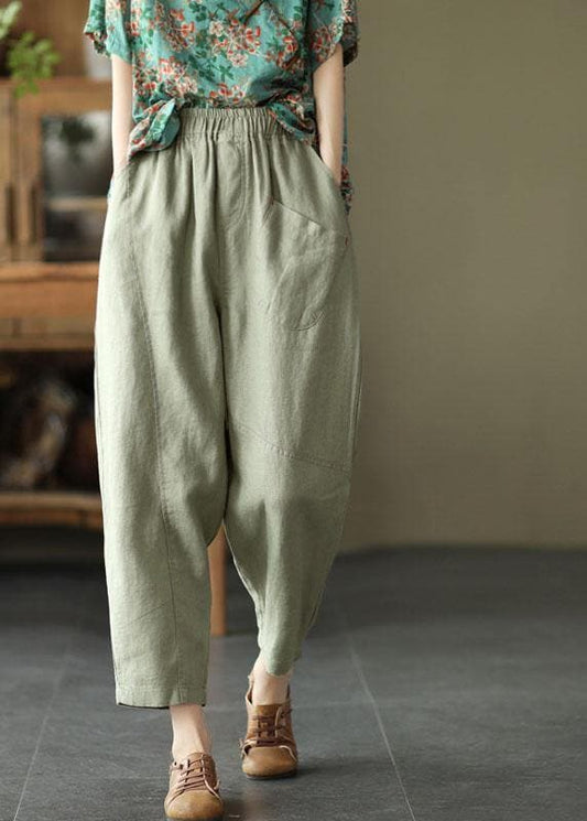  Loose Light Green Pockets Summer Pants Linen - Pants - DYAVOR® 