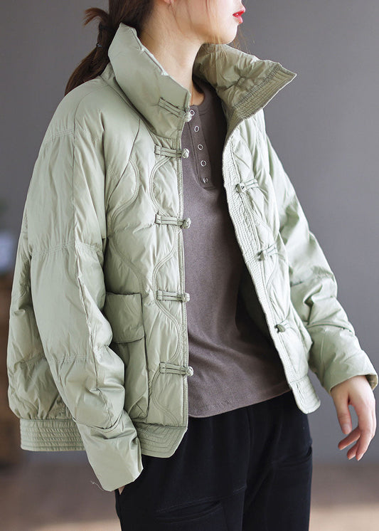  Loose Light Green Button Winter Down Jackets - Down Jackets - DYAVOR® 