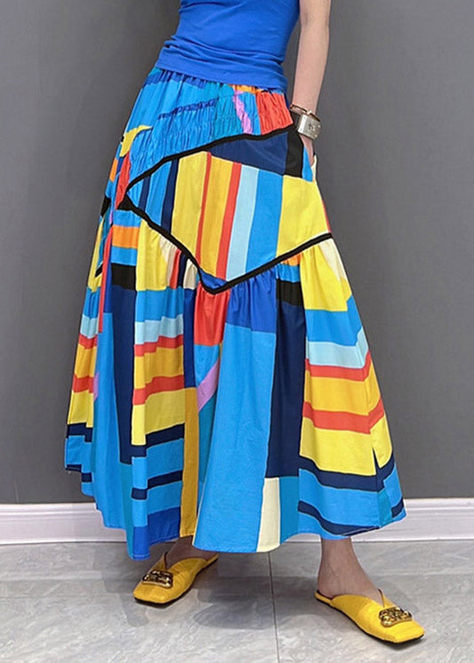  Loose Multi Striped wrinkled Patchwork Pockets Elastic Waist Skirt Summer - Skirts - DYAVOR® 