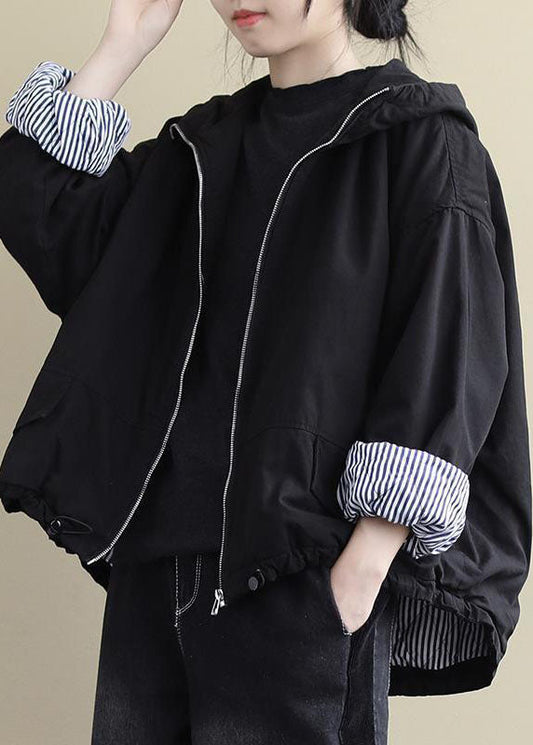  Luxury Black Hooded Zippered Winter Cotton Long sleeve Coat - Down Jackets - DYAVOR® 