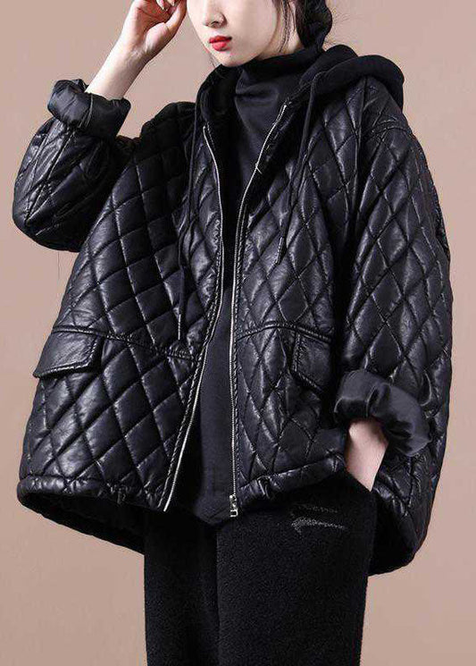  Luxury Black hooded zippered Patchwork Winter Winter Coats Long sleeve - Down Jackets - DYAVOR® 