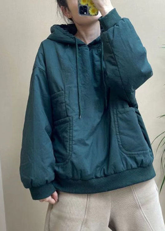  Luxury Blue Pockets drawstring Winter Cotton hooded sweatshirt - Down Jackets - DYAVOR® 
