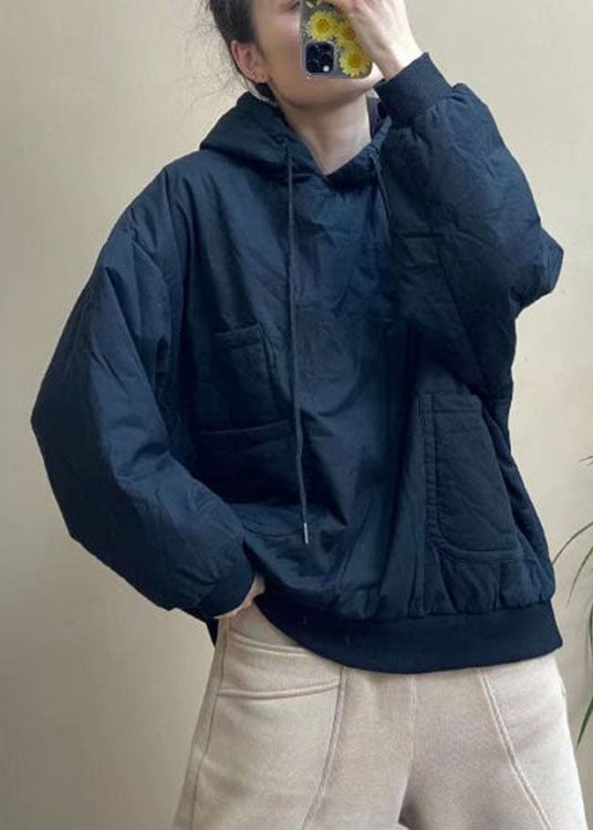  Luxury Blue Pockets drawstring Winter Cotton hooded sweatshirt - Down Jackets - DYAVOR® 