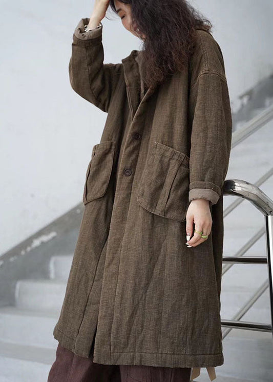  Luxury Chocolate hooded Pockets Button Winter Cotton Womens Parka - Down Jackets - DYAVOR® 