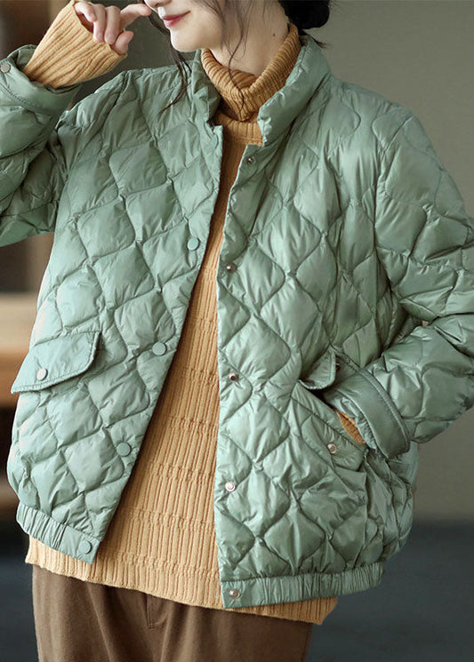  Luxury Light Green Stand Collar Pockets Button Winter Down Coat - Down Jackets - DYAVOR® 