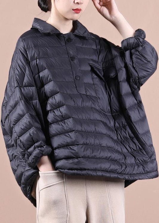 Luxury Loose fitting down jacket Jackets black lapel pockets duck down coat -  - DYAVOR® 