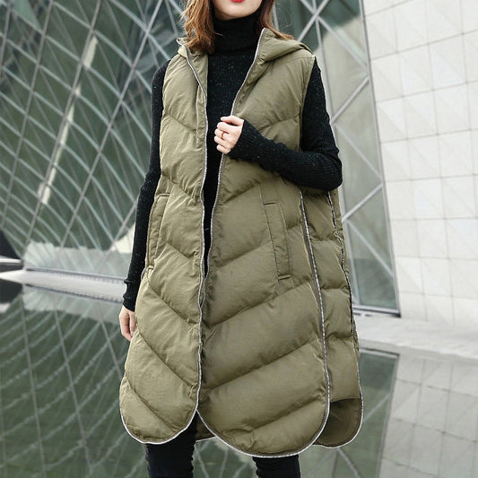  Luxury army green Parka casual hooded down over coat women Sleeveless trench coat -  - DYAVOR® 