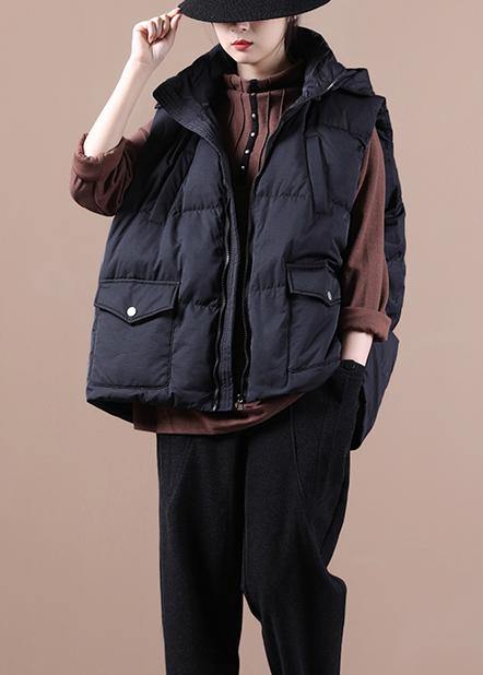 Luxury black down jacket woman oversize parka stand collar pockets Casual Vest