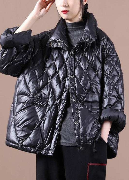  Luxury black goose Down coat Loose fitting snow jackets stand collar Button Down New Jackets -  - DYAVOR® 