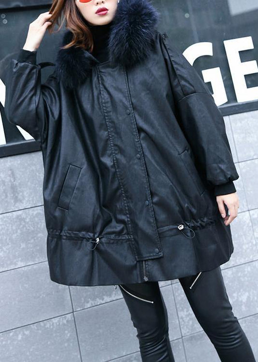  Luxury black overcoat trendy plus size winter jacket hooded fur collar overcoat -  - DYAVOR® 