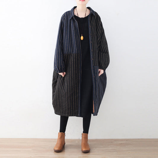  Luxury blue black striped down coat oversized woolen Puffers Jackets Fine patchwork winter outwear -  - DYAVOR® 