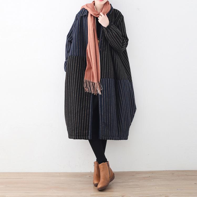  Luxury blue black striped down coat oversized woolen Puffers Jackets Fine patchwork winter outwear -  - DYAVOR® 