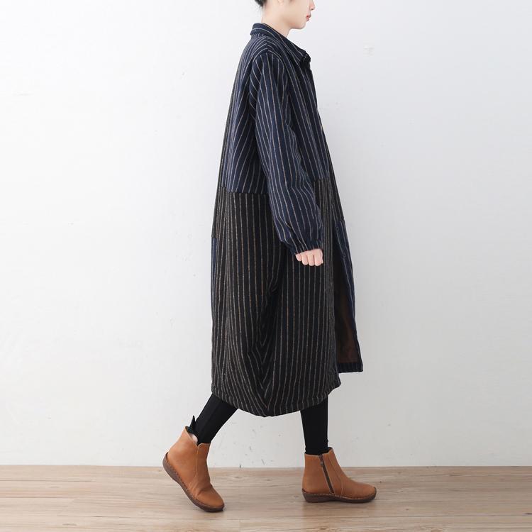  Luxury blue black striped down coat oversized woolen Puffers Jackets Fine patchwork winter outwear -  - DYAVOR® 