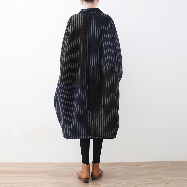  Luxury blue black striped down coat oversized woolen Puffers Jackets Fine patchwork winter outwear -  - DYAVOR® 