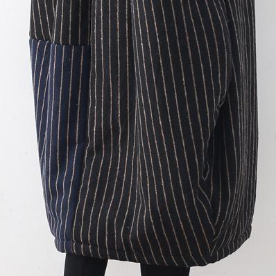  Luxury blue black striped down coat oversized woolen Puffers Jackets Fine patchwork winter outwear -  - DYAVOR® 