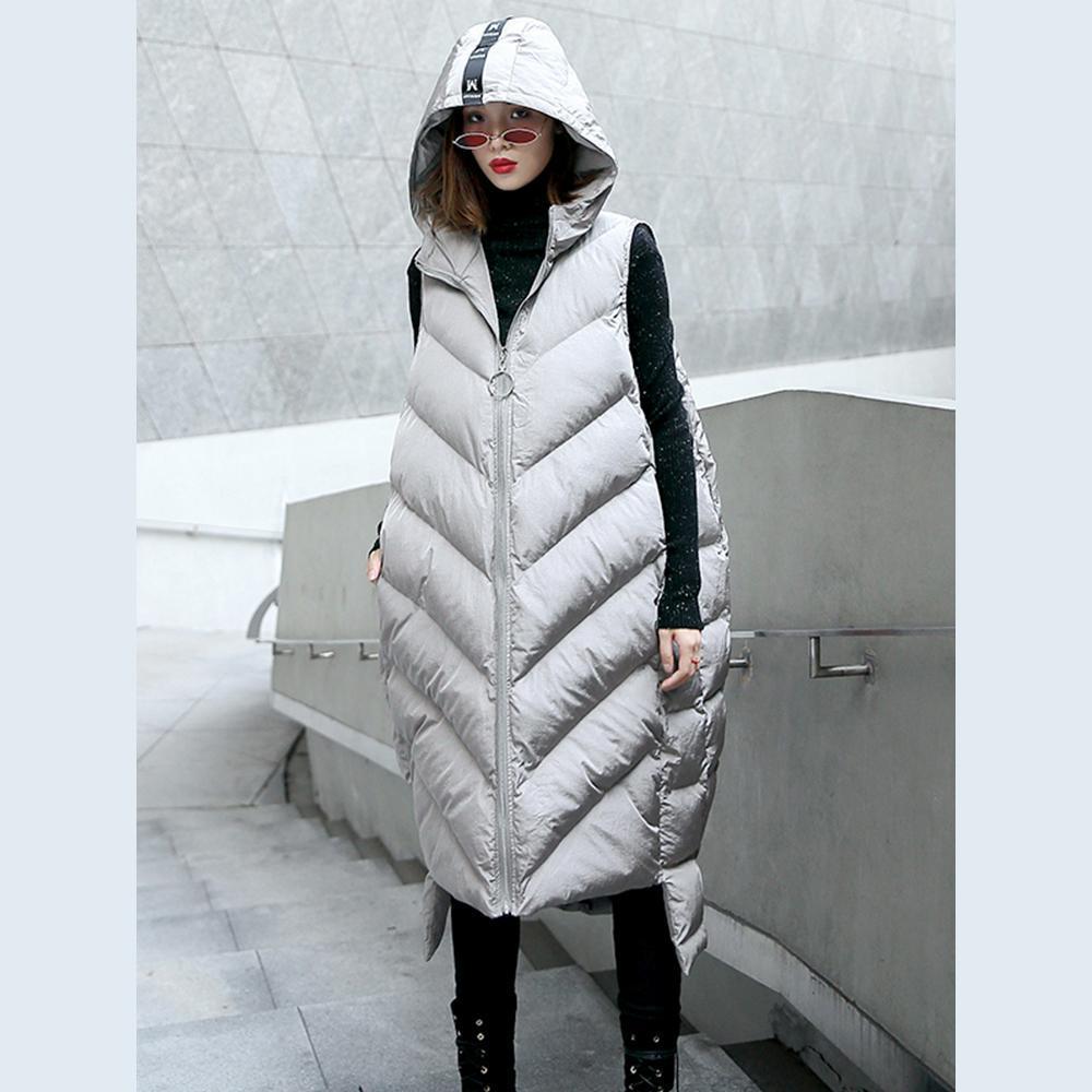  Luxury gray down jacket casual hooded zippered quilted coat women Sleeveless outwear -  - DYAVOR® 