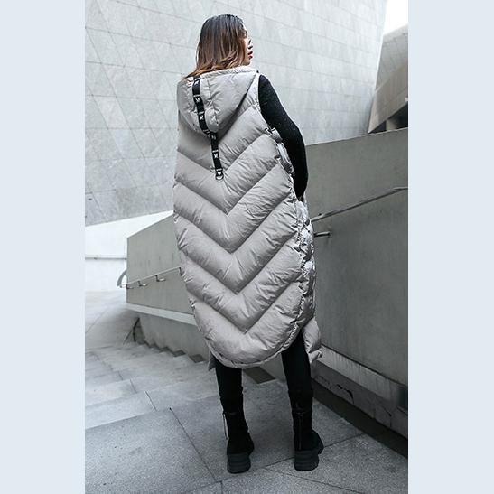  Luxury gray down jacket casual hooded zippered quilted coat women Sleeveless outwear -  - DYAVOR® 